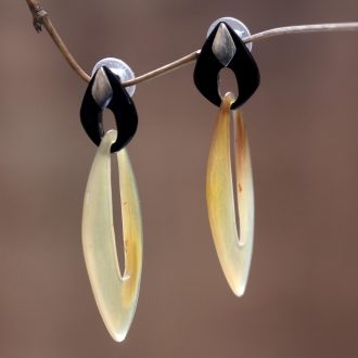 Unique Horn Dangle Earrings from Indonesia, 'Dreamy Sunrise'