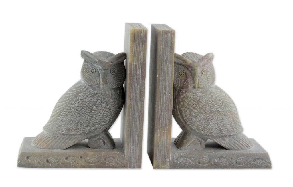 Fair Trade Soapstone Owl Bookends from India, 'Guardians of Knowledge'