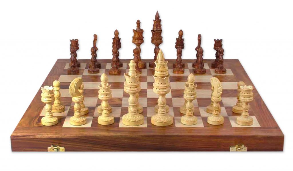 Wood Chess Set Hand Crafted Game, 'Palatial Challenge'