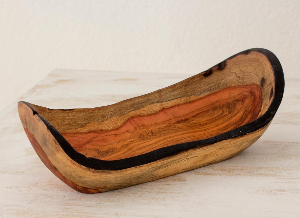 Artisan Hand Carved Natural Wood Centerpiece Catchall, 'Lake Managua Canoe' for Copenhagen inspired dinner party