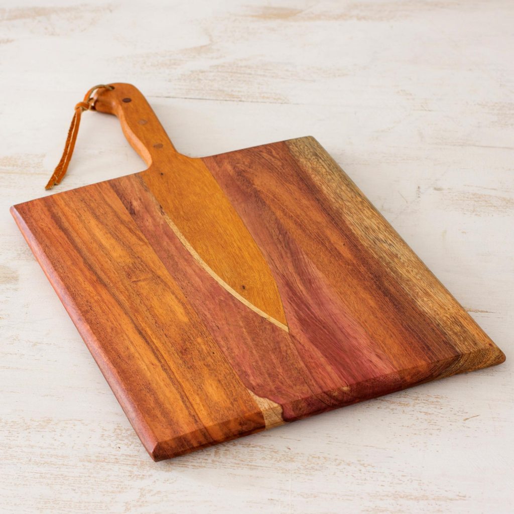 Handmade Wood Chopping Board from Nicaragua, 'Chef's Knife' for Copenhagen inspired dinner party