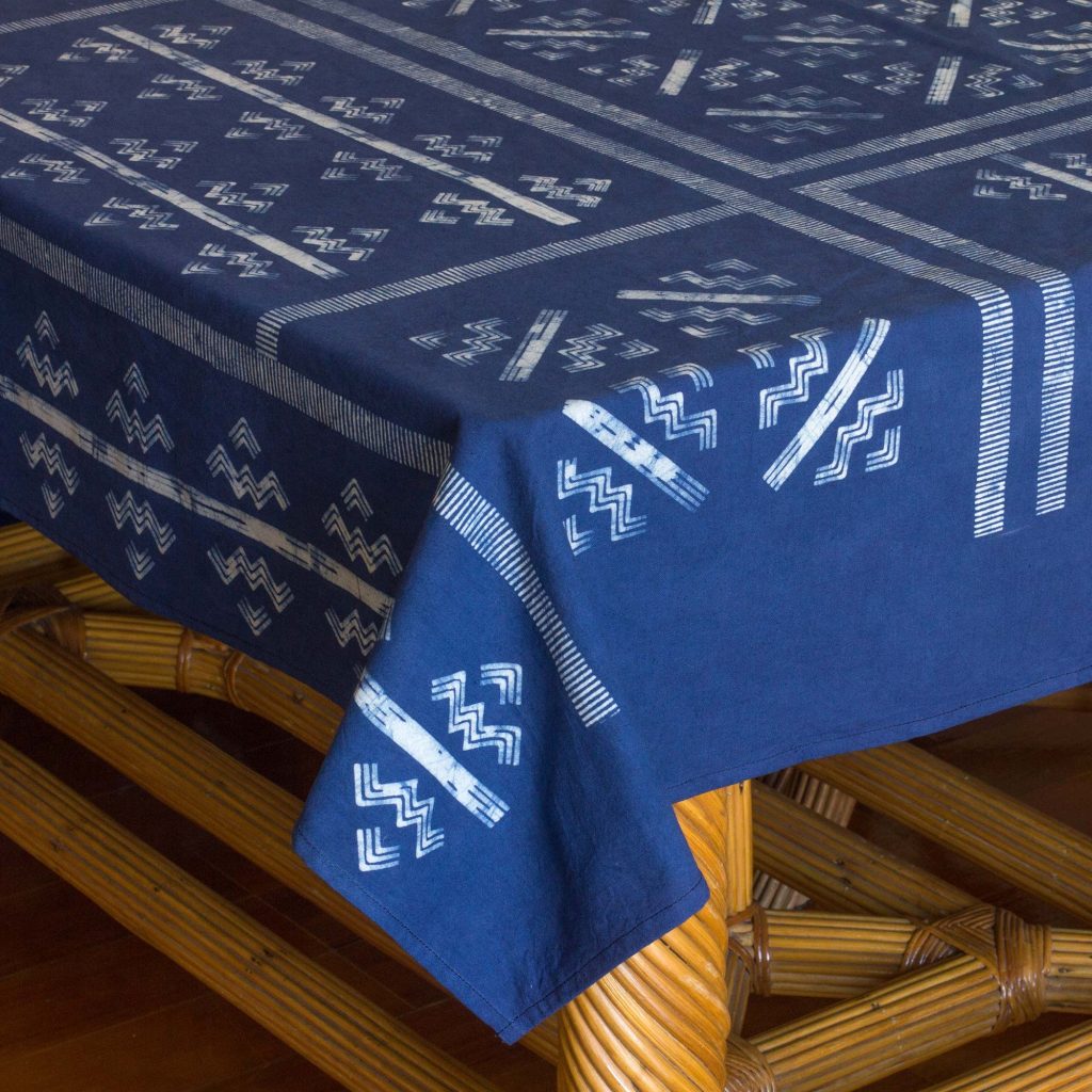 Thai Hill Tribe Handcrafted Batik Tablecloth (118x59 Inch), 'Hill Tribe Zigzag' for Copenhagen inspired dinner party