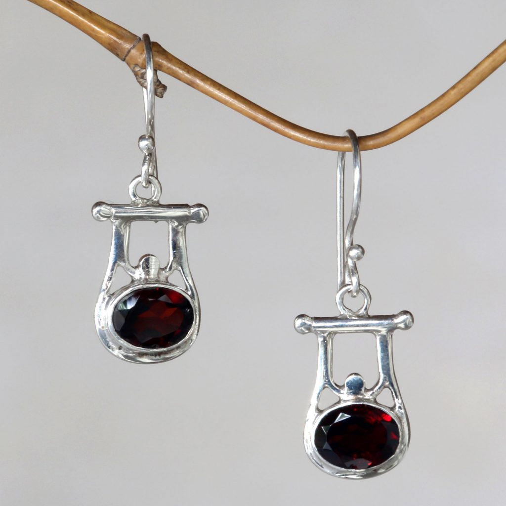 January Birthstone - Garnet - Earrings of Indonesian Garnet and Sterling Silver, 'Red Honor'