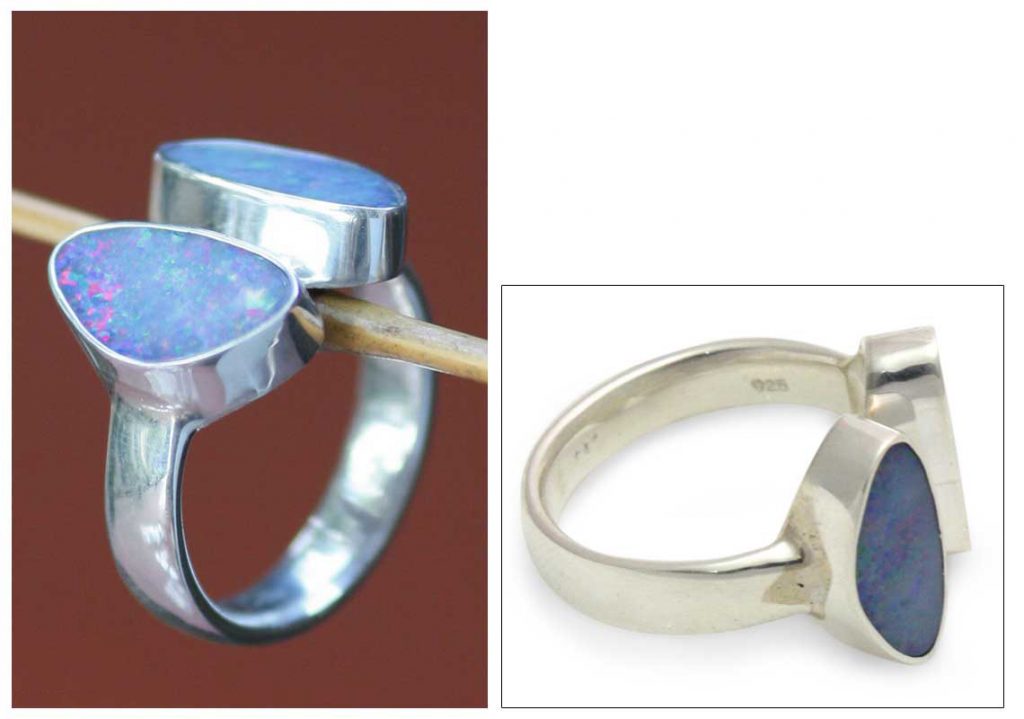 October Birthstone - Opal - Modern Sterling Silver and Opal Ring, 'Never Apart'