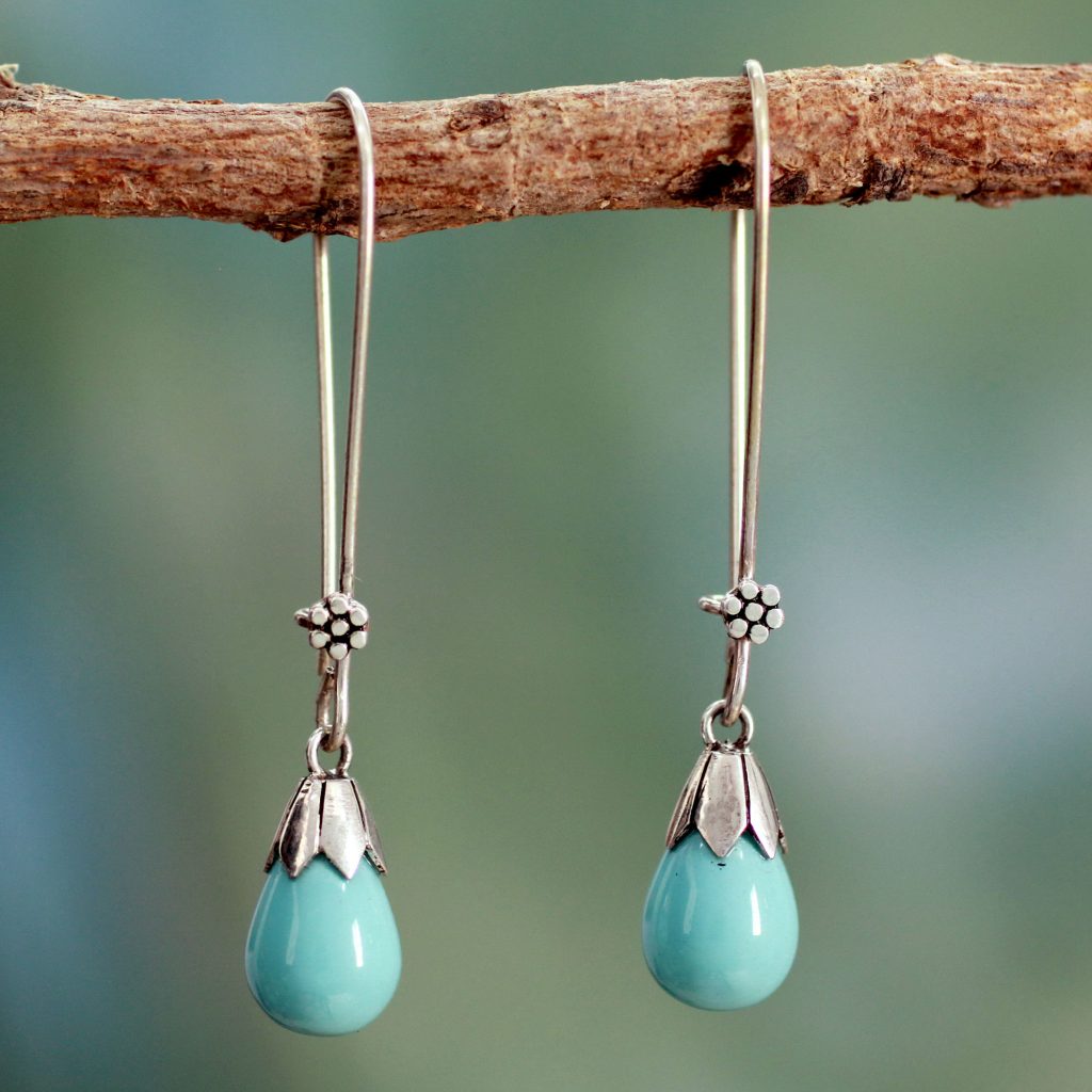 June Birthstone - Pearl - Blue Pearl Earrings Sterling Silver Handmade in India, 'Precious Aqua'