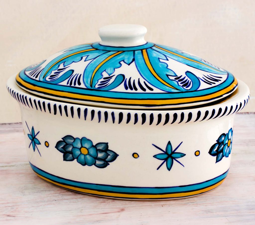 Ceramic Handcrafted Oven-Safe Oval Casserole Dish and Lid, 'Quehueche' for Mexican dinner party