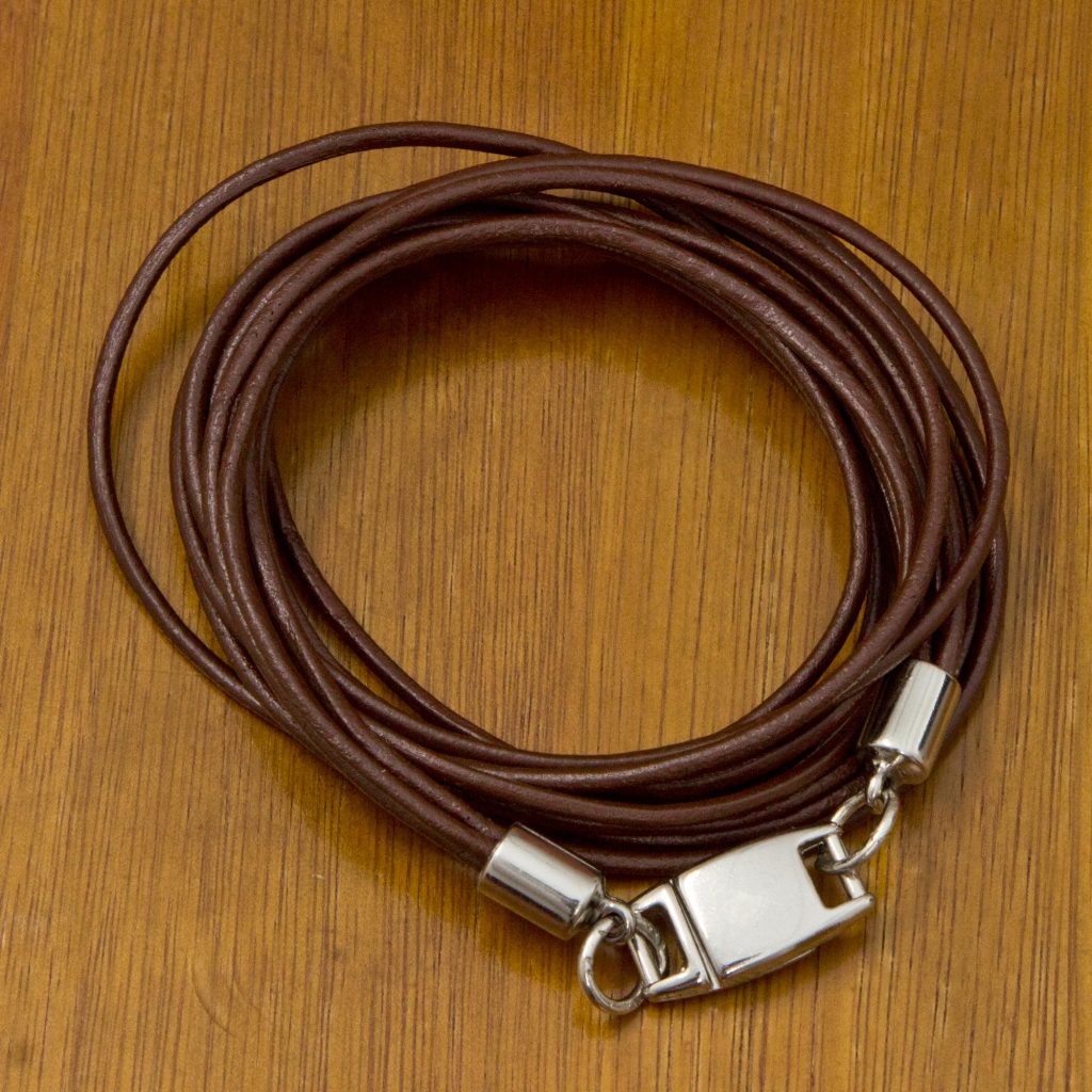 UNICEF Brown Leather Wrap Bracelet, 'Sao Paulo Triple Crown' Leather, stainless steel magnetic clasp high polish finish