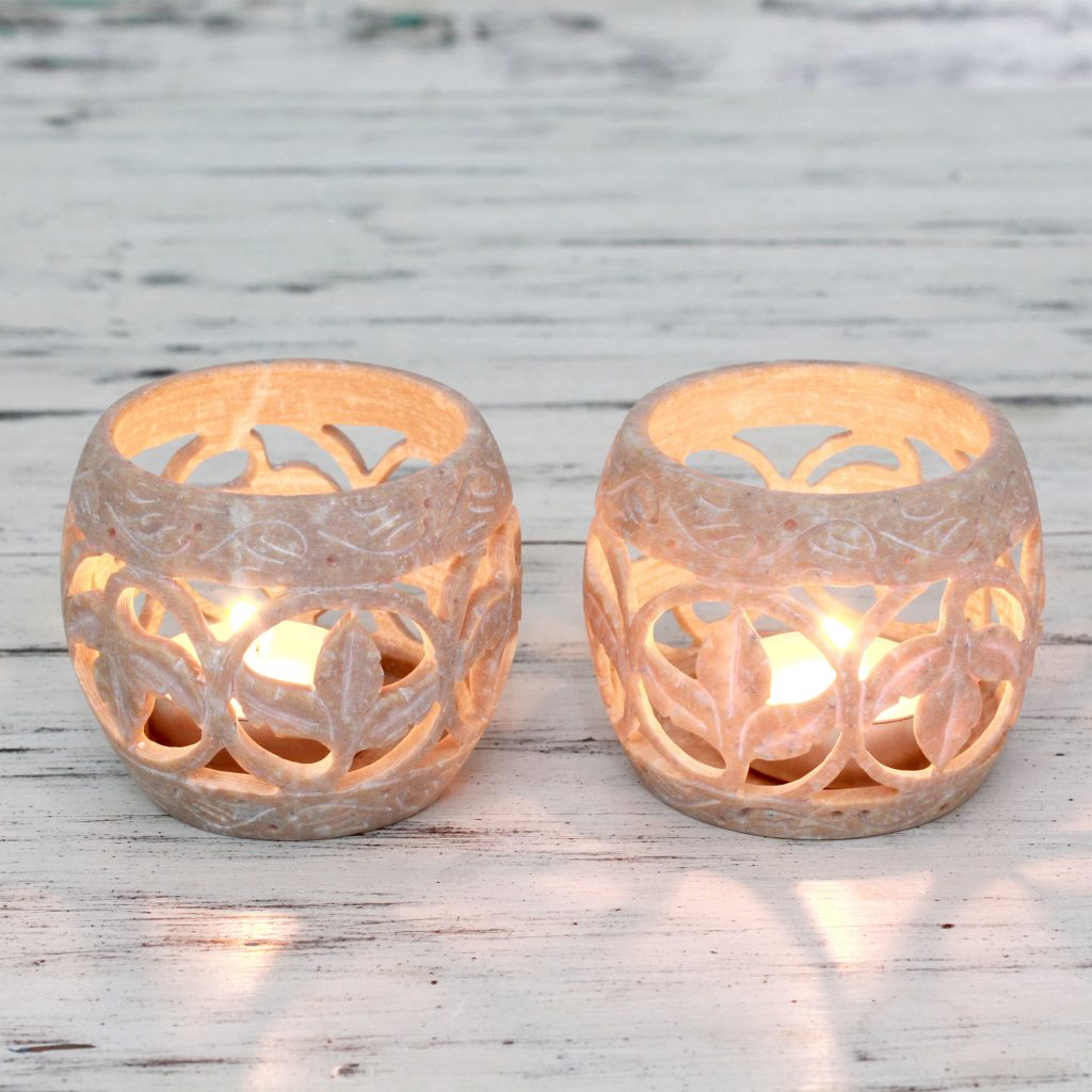 UNICEF Tea Light Artisan Soapstone Candleholders, 'Tendril Tales' Hostess Gifts