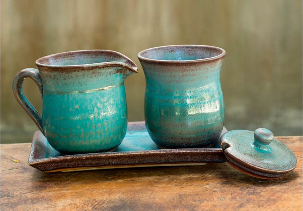 UNICEF Turquoise Cream and Sugar Ceramic Serveware Set, 'Nostalgic Siam' Hostess Gifts