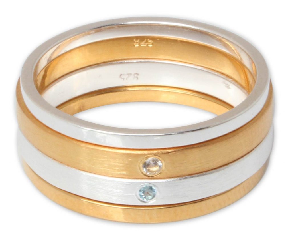 How to Mix Silver and Gold Jewelry-Silver and gold stacking rings Stacking Artisan Made Ring Set in gold Vermeil, 'Sparkle Rings' How to Mix Silver and Gold Jewelry