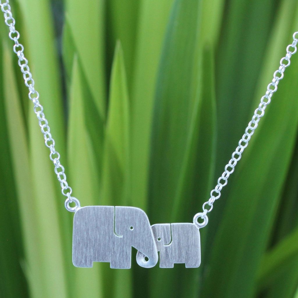 Unique Gifts for a New Mother-Unique Artisan Loving Elephant Jewelry, 'All in the Family'