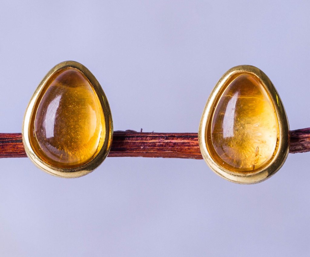 Handcrafted Peru Gold Vermeil Button Gemstone Earrings with Citrine, 'Honeydrop'