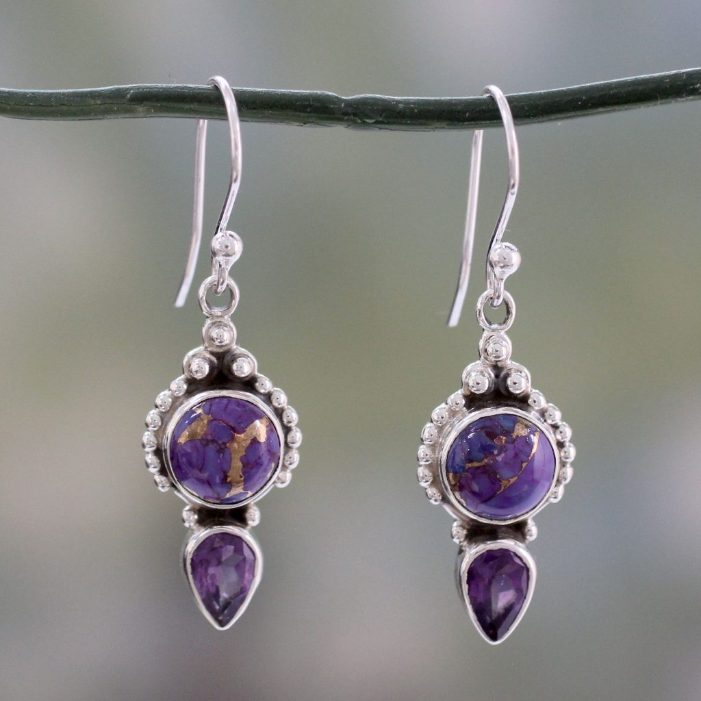 Artisan Crafted Amethyst and Silver 925 Gemstone Earrings from India, 'Vision in Purple'