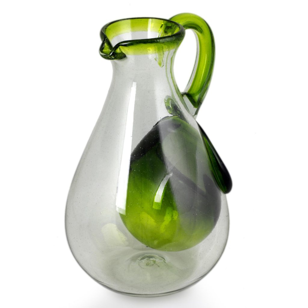 Hand Made Pitcher with Ice Chamber Blown Glass Art, 'Fresh Lemon' hand blown, pitcher, table ware cinco de mayo