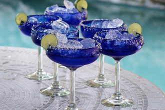 Cinco de Mayo glassware - Handblown Recycled Glass Margarita Set, 'Indigo Ice'