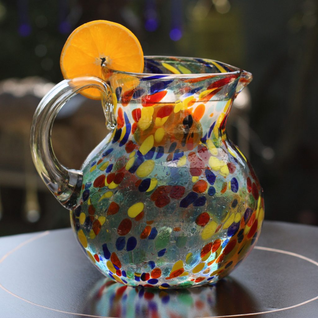 Cinco de Mayo Glassware - Hand Blown Glass Pitcher 71 Oz Multicolor Mexican Art, 'Confetti'