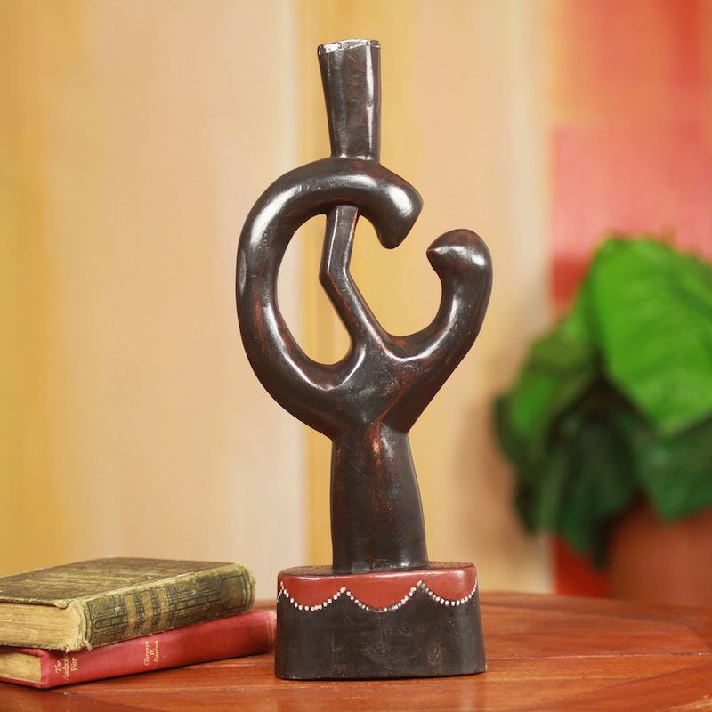 Ashanti Protector of the King Sculpture Modern Style Hand Carved Ashanti Wood Meaningful Sculpture