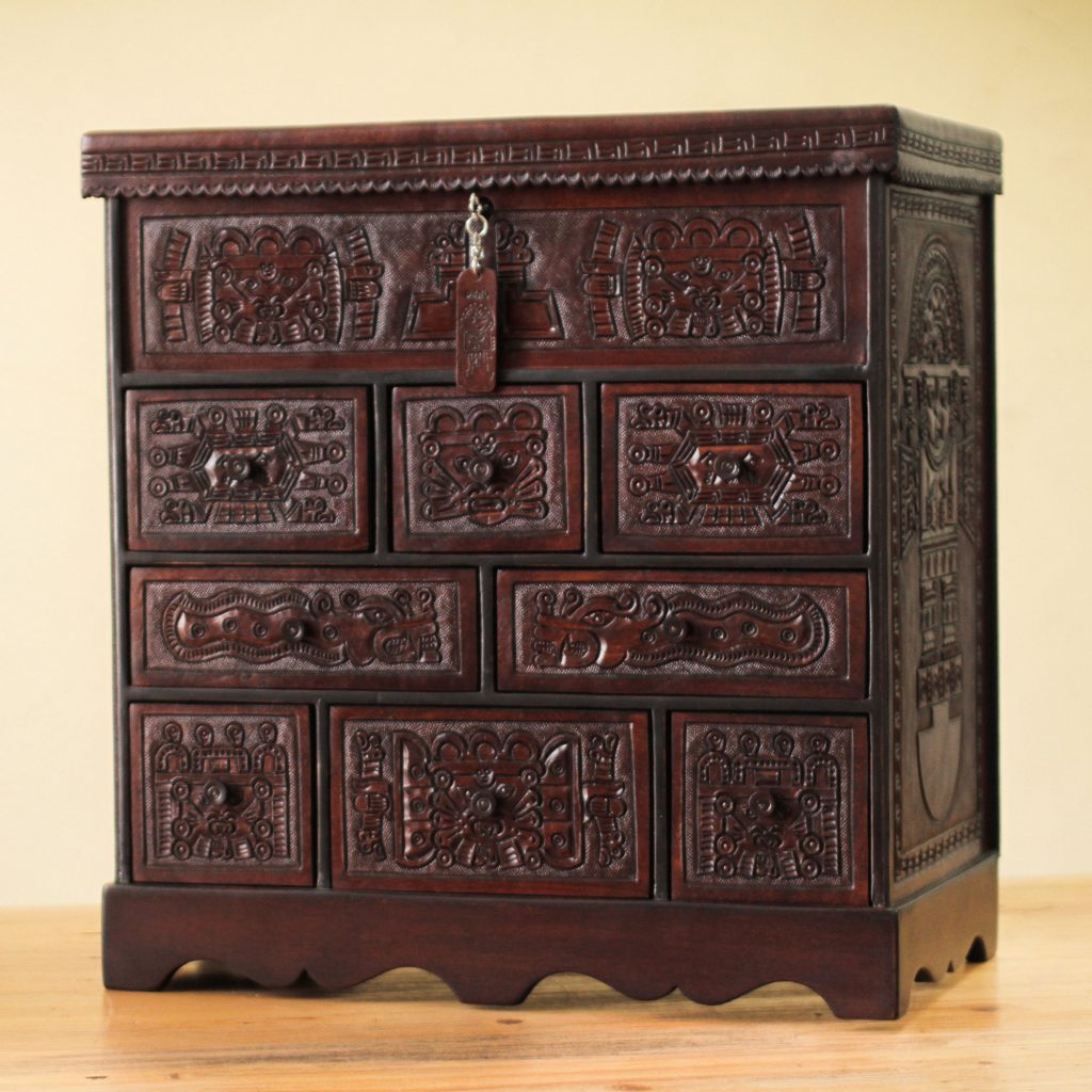Colonial Wood Leather Jewelry Box and Decorative Chest Ancient Legacy