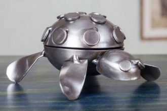 Mexico Rustic Recycled Metal Animal Sculpture Rustic Turtle original art UNICEF meaningful sculptures