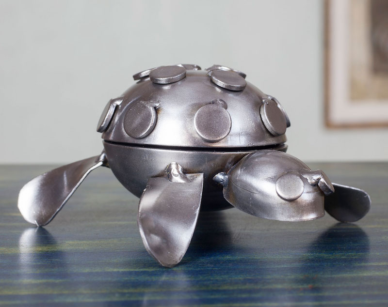 Mexico Rustic Recycled Metal Animal Sculpture Rustic Turtle original art UNICEF meaningful sculptures