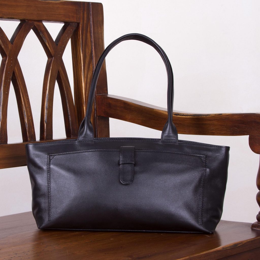Black Baguette Bag Crafted of Quality Leather with 4 Pockets, 'Jet Black Style' Leather Handbag Care