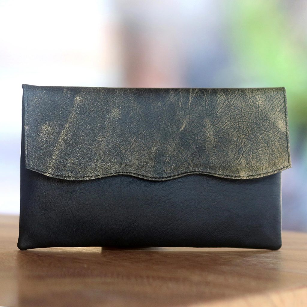 Ivory Accent Handcrafted Black Leather Clutch from Bali Stylish Black Clutch Leather Handbag Care
