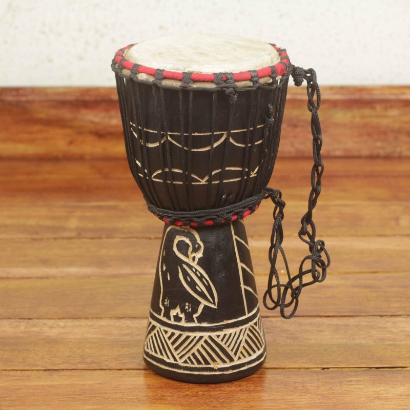 Wood mini-djembe drum, 'Revival' hand-carved goatskin unique birthday gifts
