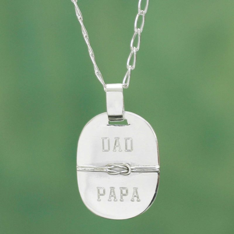 Dad Papa Love Knot Silver Pendant Necklace from Peru, 'Honor Thy Father' Unique Father's Day Gift