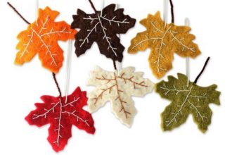 Handcrafted Holiday Leaf Ornaments from India Set of 6, 'Maple Glory'
