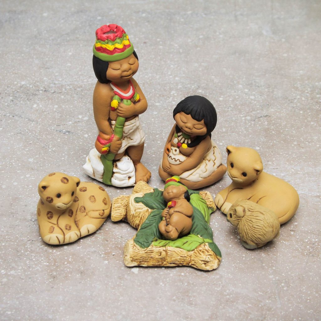 Handcrafted Traditional Nativity Scene from Peru Set of 7 'Born in the Amazon' Beautiful Nativity Sets