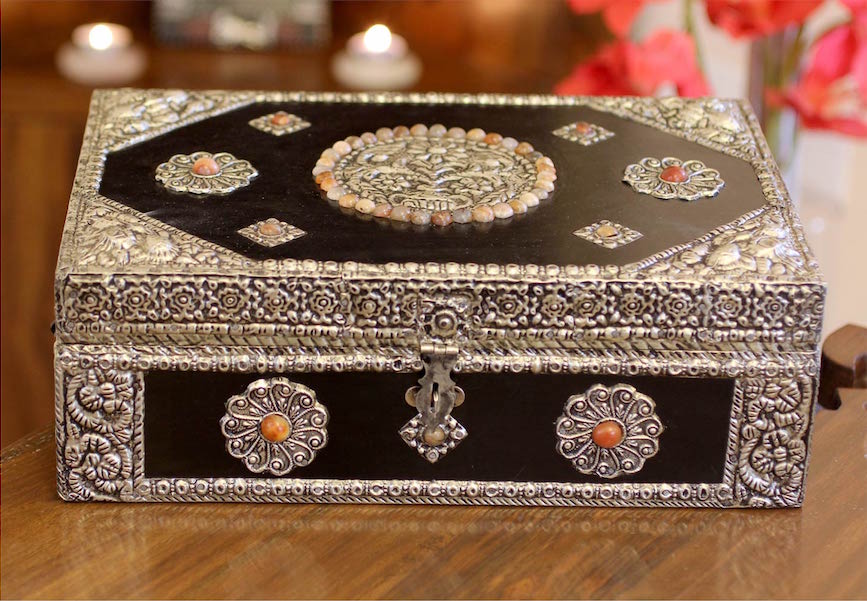  Product ID- U11375 Curate Repousse Brass Jewelry Box Antique Sophistication Jewelry storage