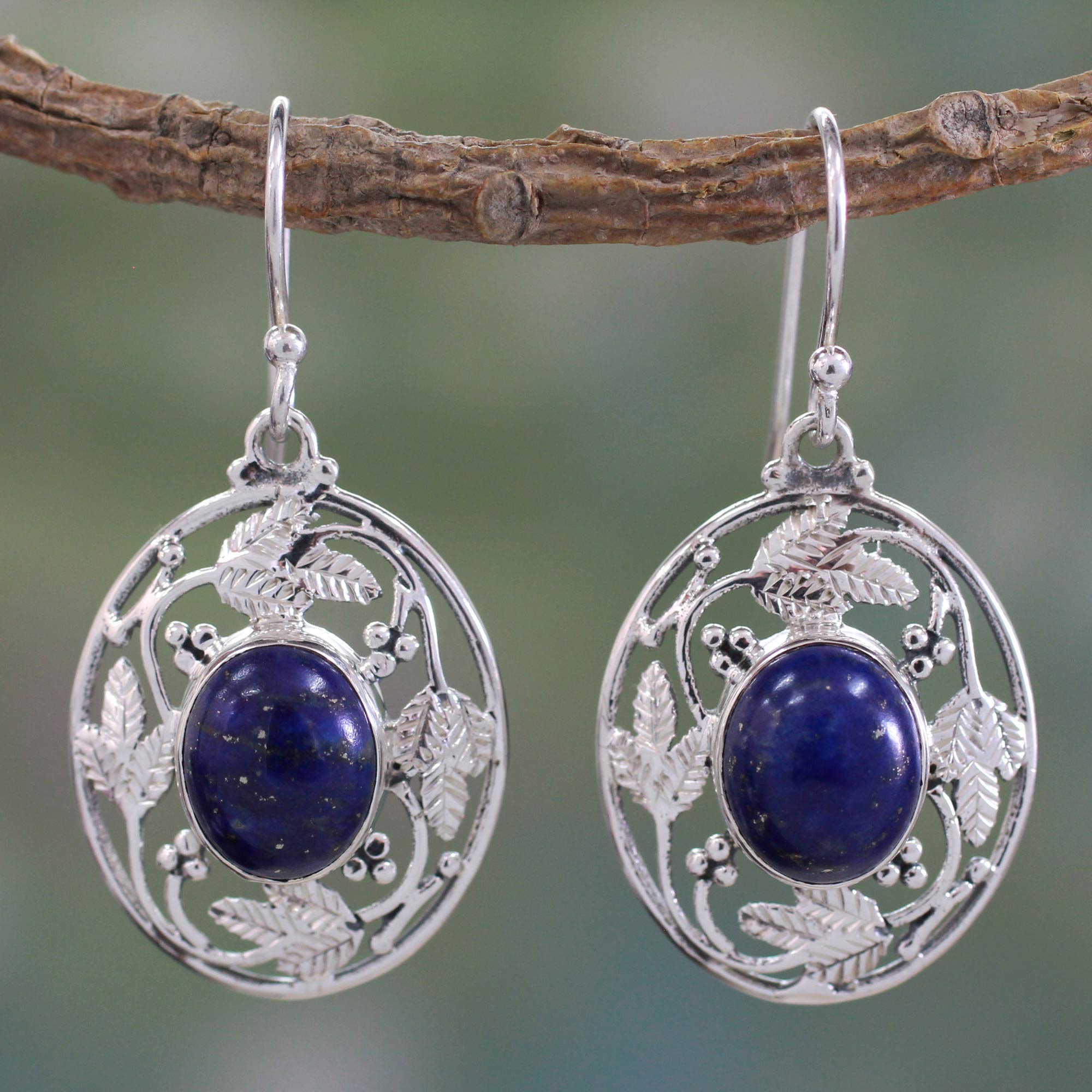 Fair Trade Lapis Lazuli sterling silver Handcrafted Earrings, 'Ocean Avatar'