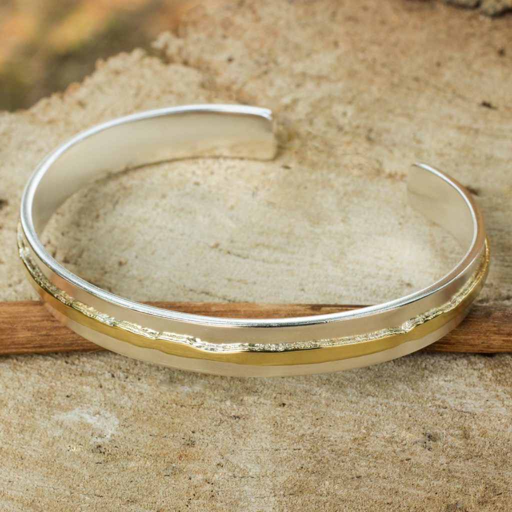Ripple Effect II Gold Accent Sterling Silver Matte Cuff Bracelet bracelets and rings
