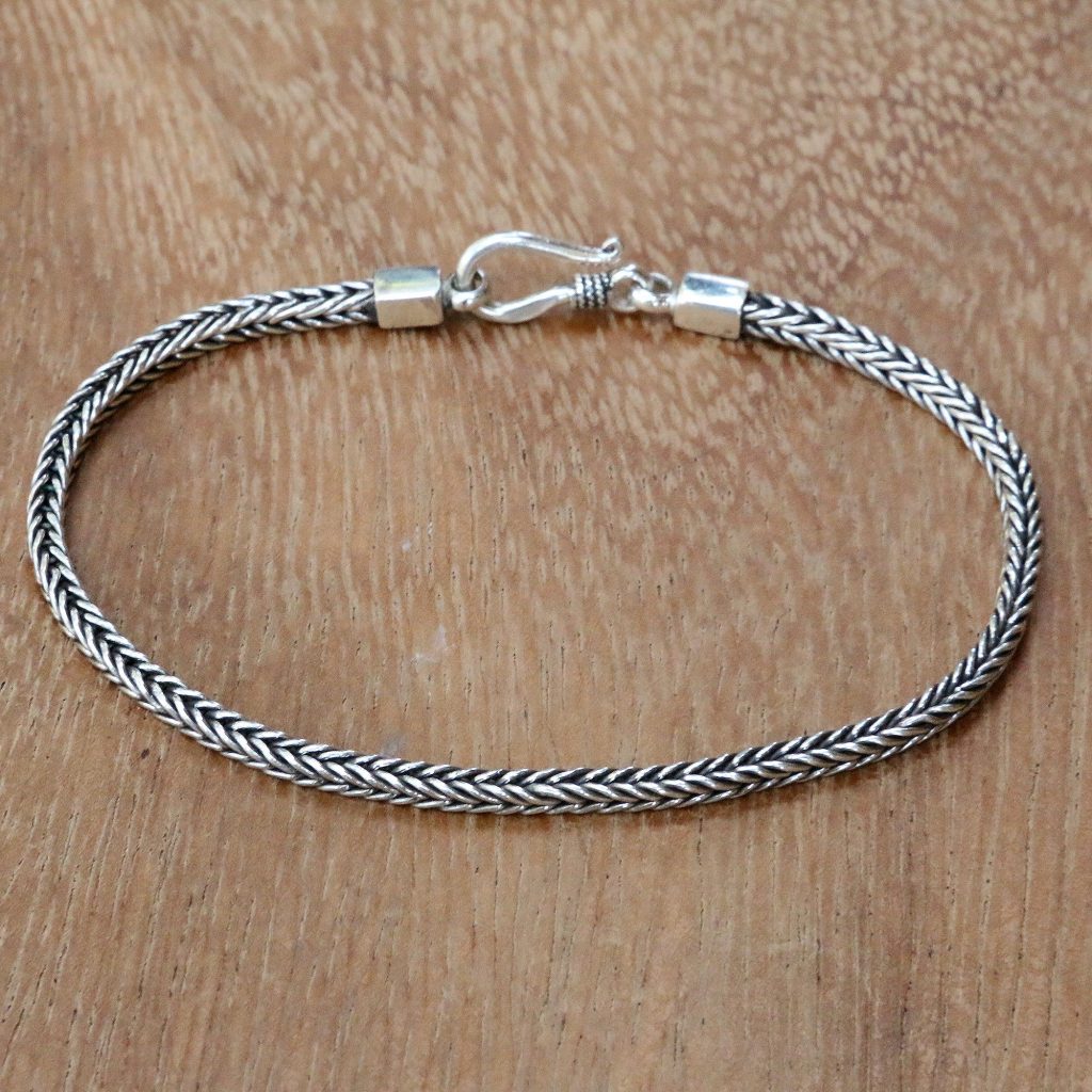 Hand Crafted Sterling Silver Chain Bracelet from Bali Naga Champion Snake Dragon Bracelets and Rings