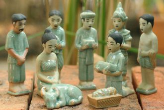 Handcrafted Thai Celadon Nativity Set (Set of 9), 'Thai Nativity'