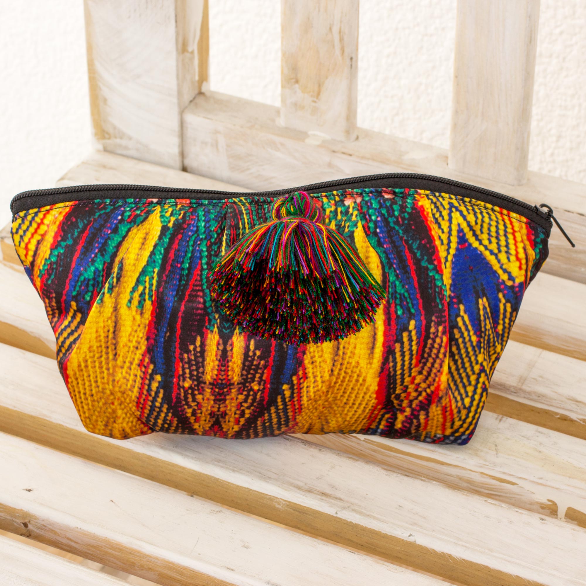 Multi Colored Cosmetics Bag Artisan Crafted in Guatemala, 'San Juan' handbags