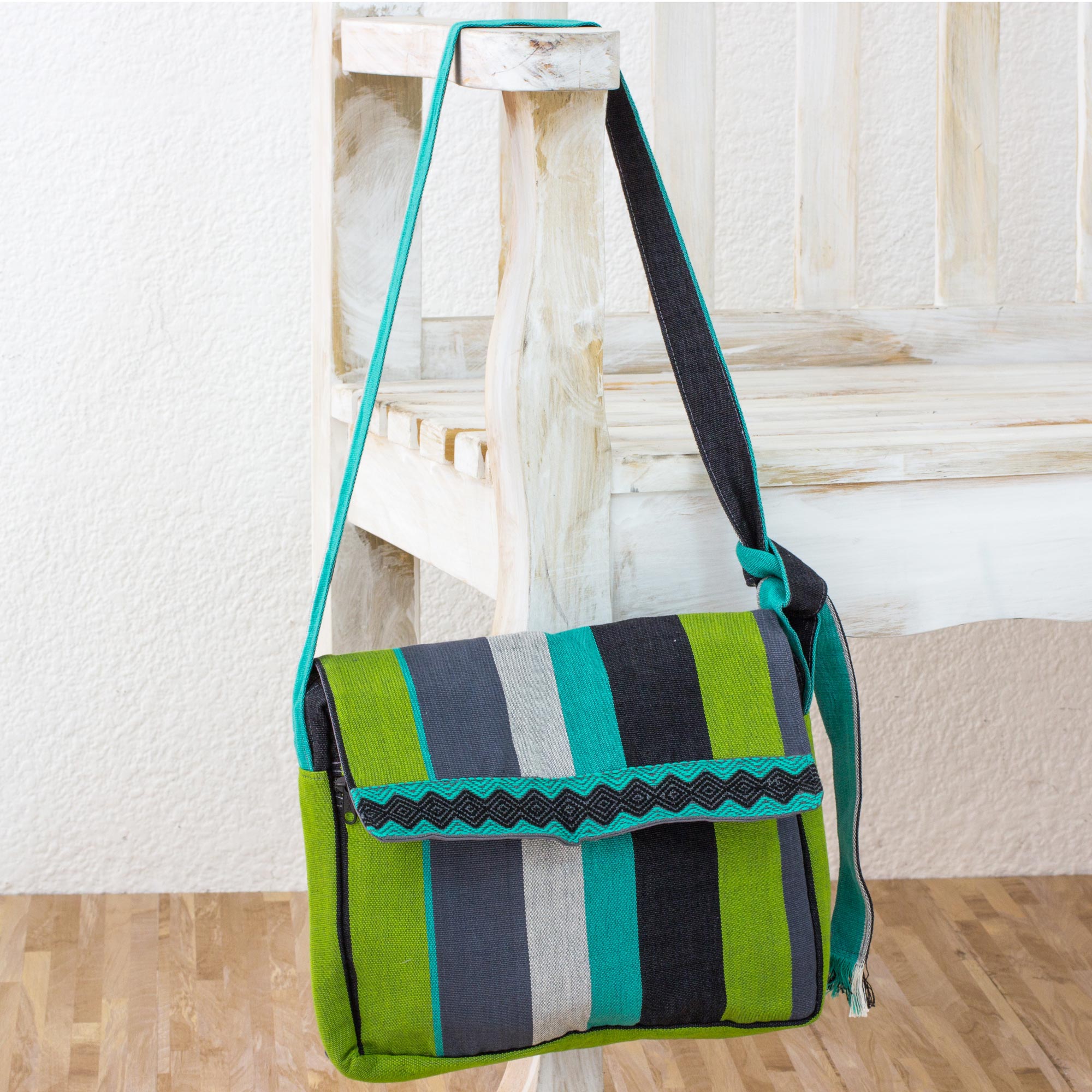 Handcrafted Cotton Messenger Bag Lined, 'Luscious Green' Blue Gray Black handbag Shoulder bag cross body
