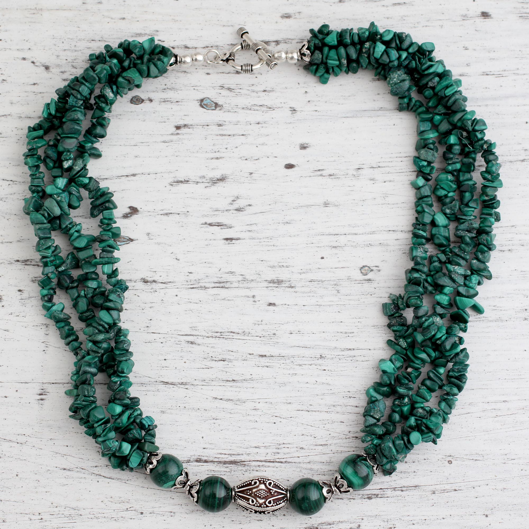 Malachite beaded necklace, 'Natural Sophistication' Marvelous Malachite