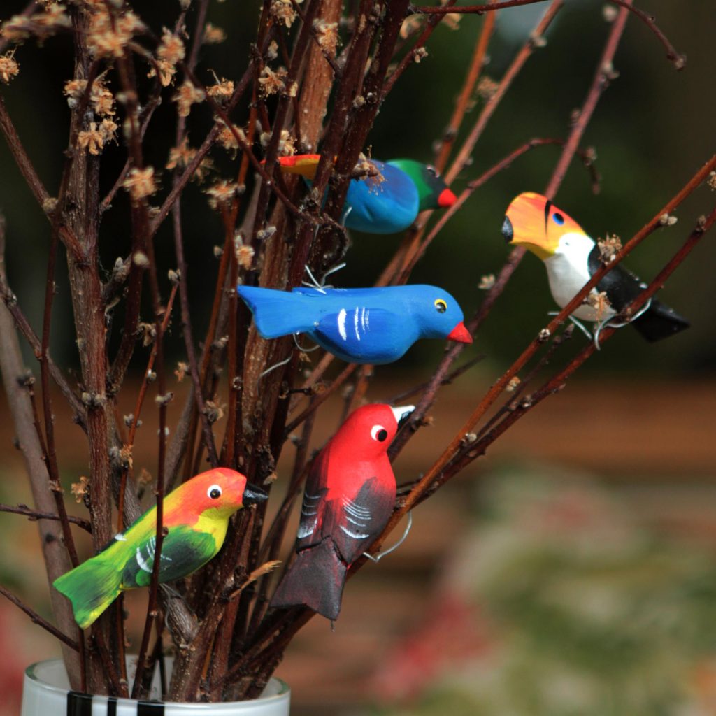 Holiday Décor Hints Set of 5 Brazilian Bird Ornaments for Display, 'Birds in My Garden'