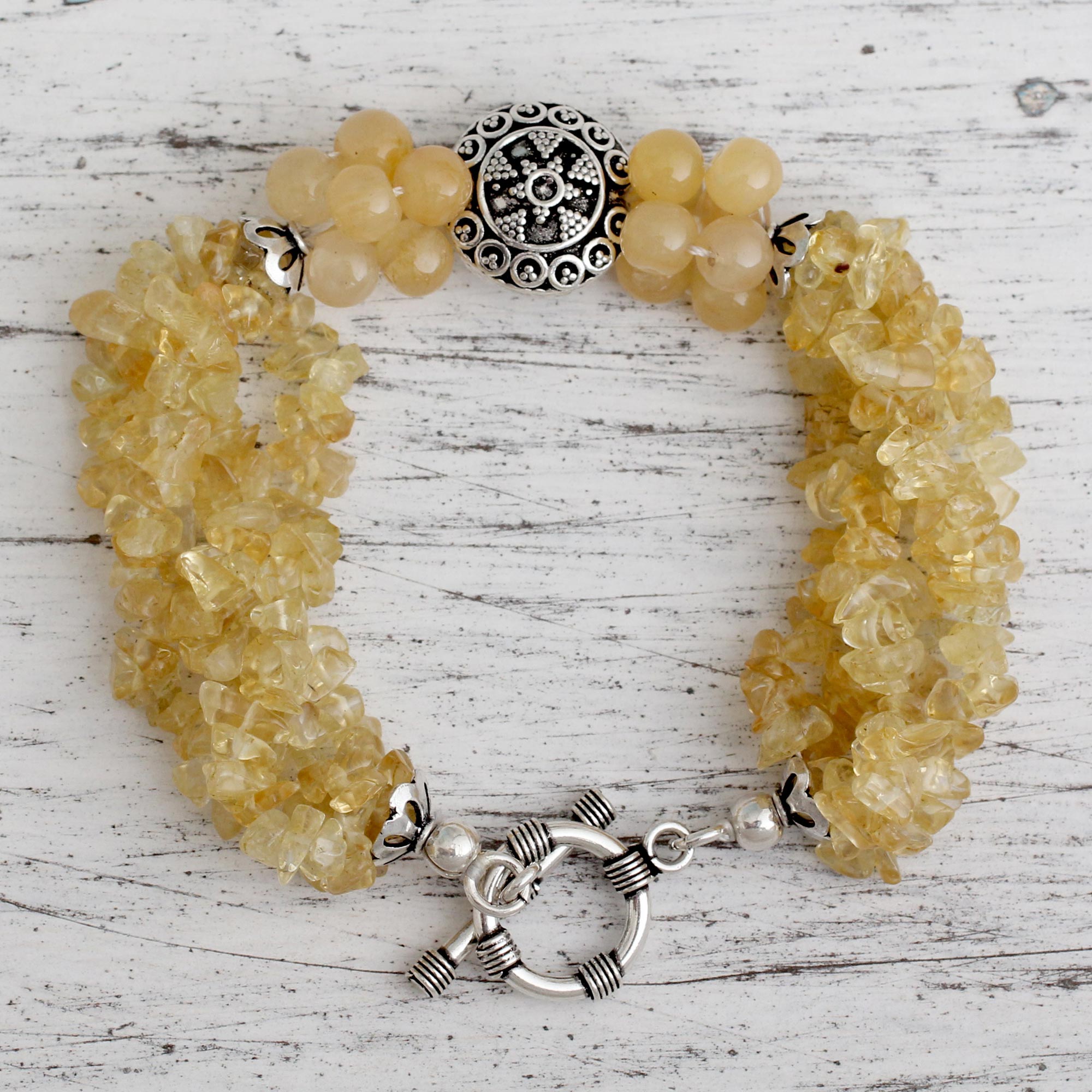 Unique Citrine Beaded Torsade Bracelet, 'Golden Treasure' Birthstone citrine