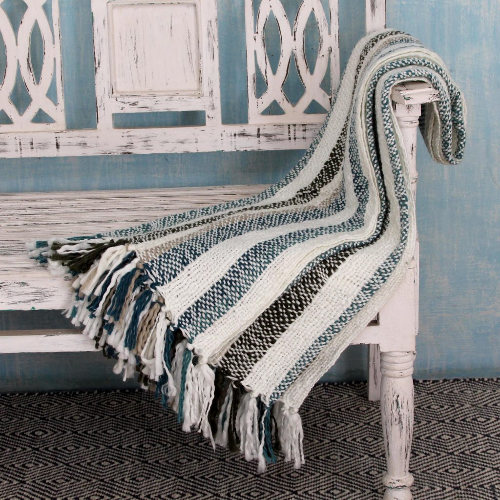 alpaca wool throw Indian Striped Throw Blanket, 'Teal Kiss' throw blankets and pillows