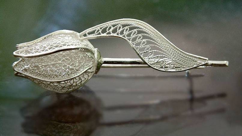 Sterling silver brooch pin, 'Silver Tulip' Handcrafted Jewelry