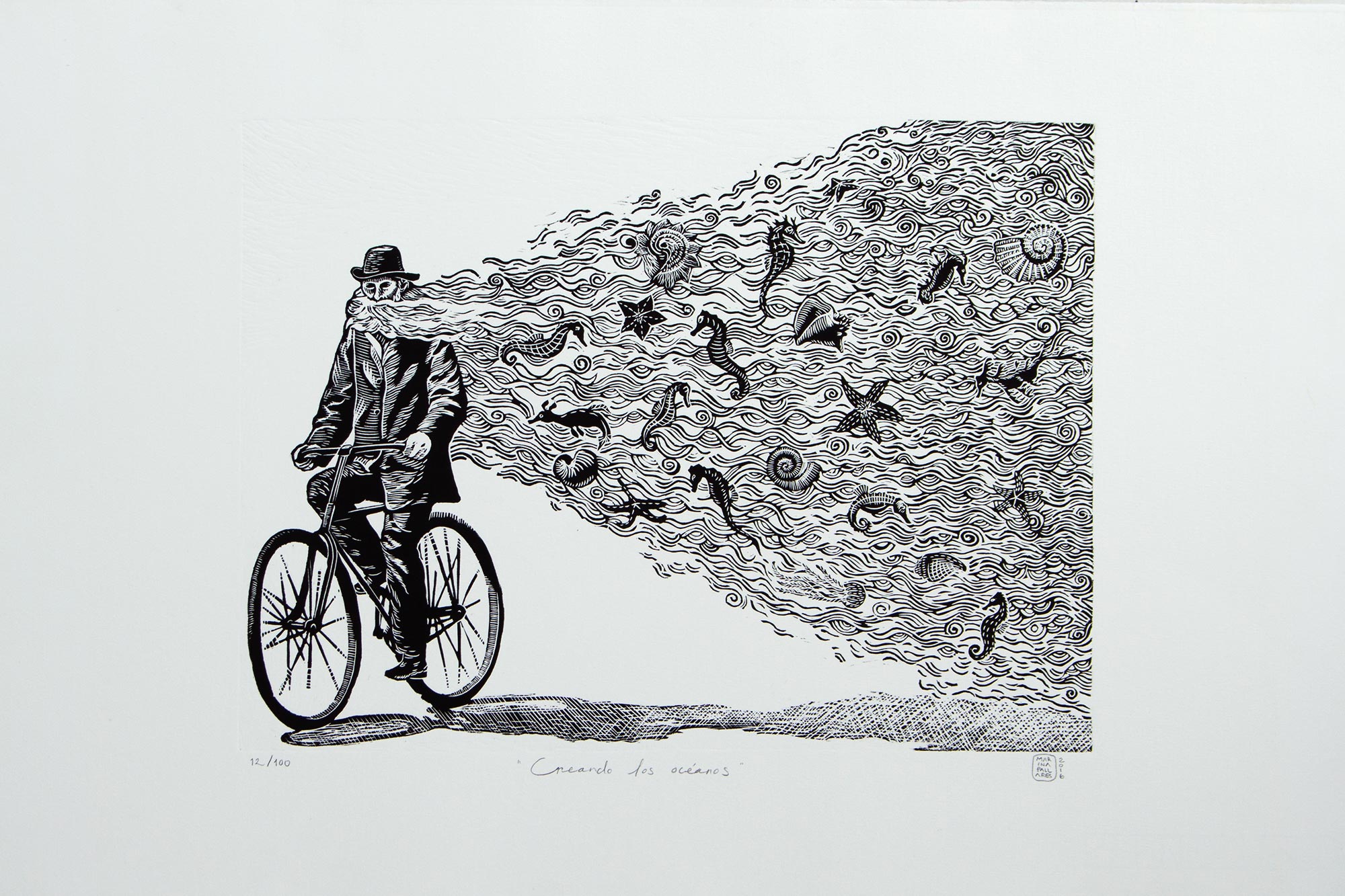 Surrealist Etched Print of a Man and Sea Life from Mexico, 'Creating the Oceans' Selecting the Perfect Painting for your Home