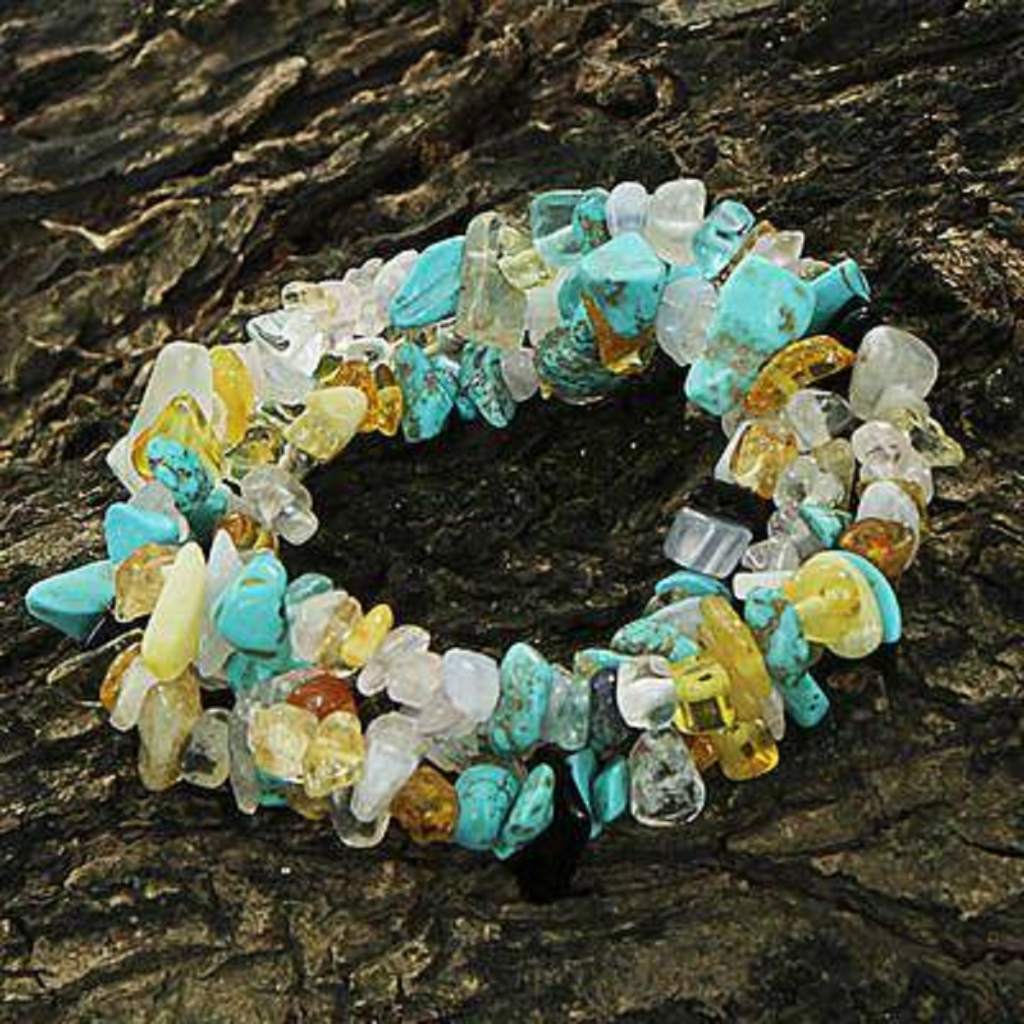 Multigem Beaded Bracelets (Set of 3) Citrine from Brazil, 'Ocean Trio' dyed chalcedony, agate, rose quartz Timeless Turquoise Jewelry