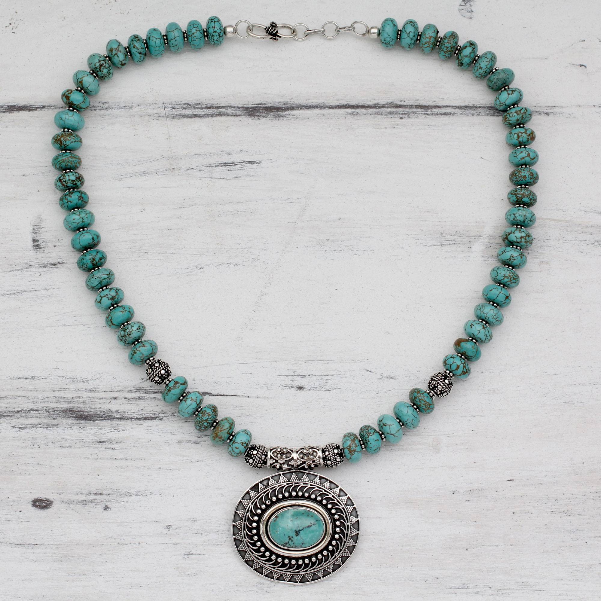 Natural Turquoise Necklace with Sterling Silver, 'Royal Sky Goddess' Timeless Turquoise Jewelry