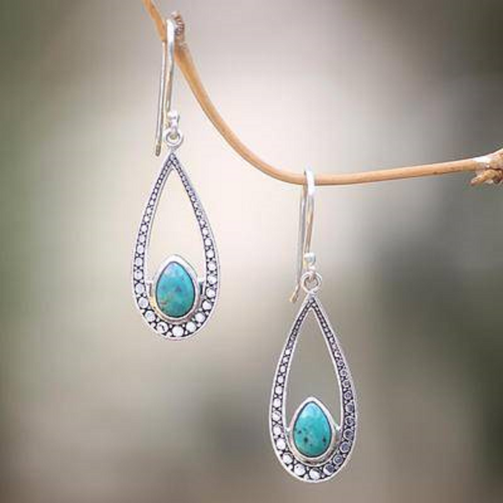 Turquoise and Sterling Silver Hand Crafted Dangle Earrings Timless Turquoise Jewelry