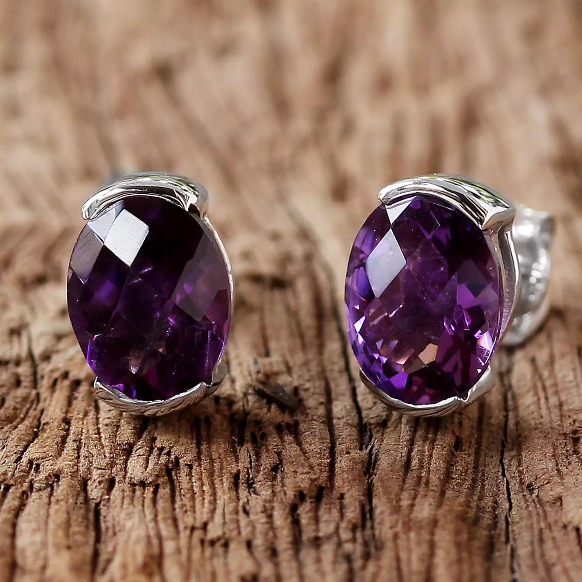 ‘Precious Plum’ Amethyst and Sterling Silver Stud Earrings from Thailand Earring and Necklace Pairings