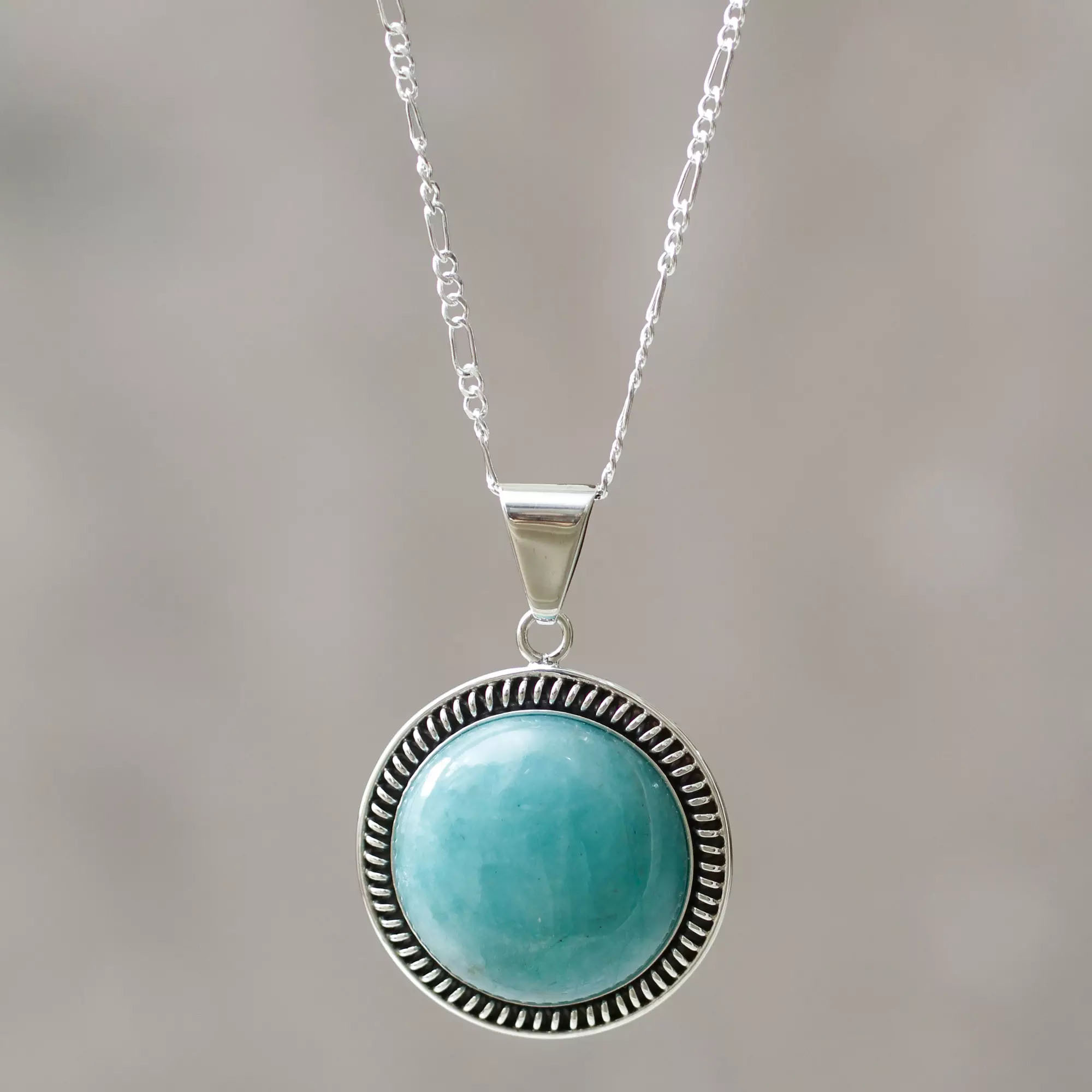 Amazonite and Sterling Silver ‘Sea Moon’ Medallion Necklace Earring and Necklace Pairings