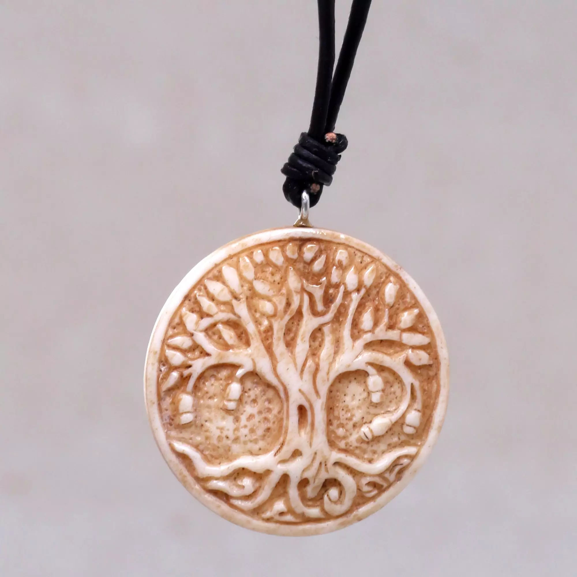 ‘Sacred Tree’ Leather Cord Necklace with bone Tree of Life Pendant Earring and Necklace Pairings