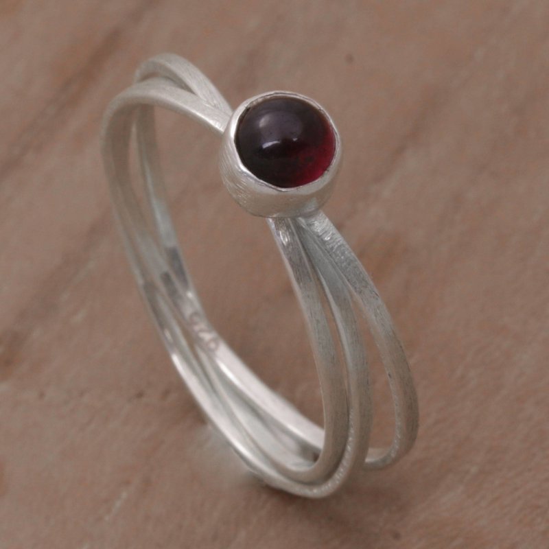 Bali Hand Crafted Sterling Silver and Garnet Solitaire Ring, 'Magical Force' Garnet Jewelry